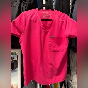Figs Hot Pink V-Neck Scrub Top